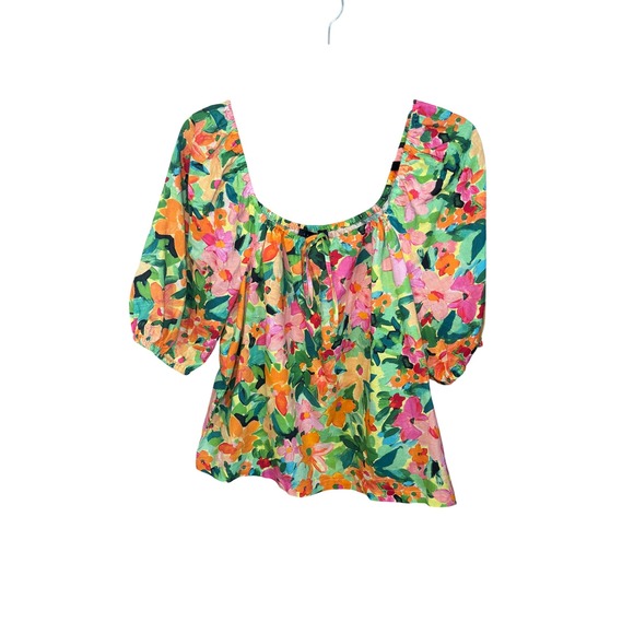 Sanctuary Tops - Sanctuary Floral Puff Sleeve Top M Multicolor Linen Blend Cottagecore Boho